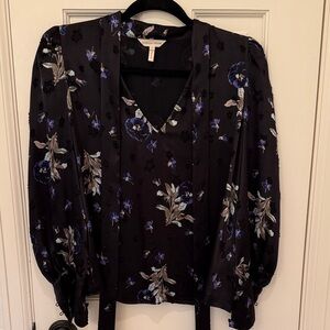 Rebecca Taylor Black and Blue Floral Blouse